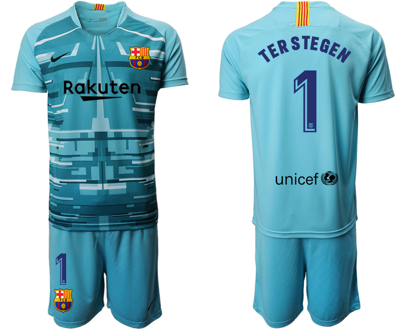 Men 2020-2021 club Barcelona blue goalkeeper #1 Soccer Jerseys->barcelona jersey->Soccer Club Jersey